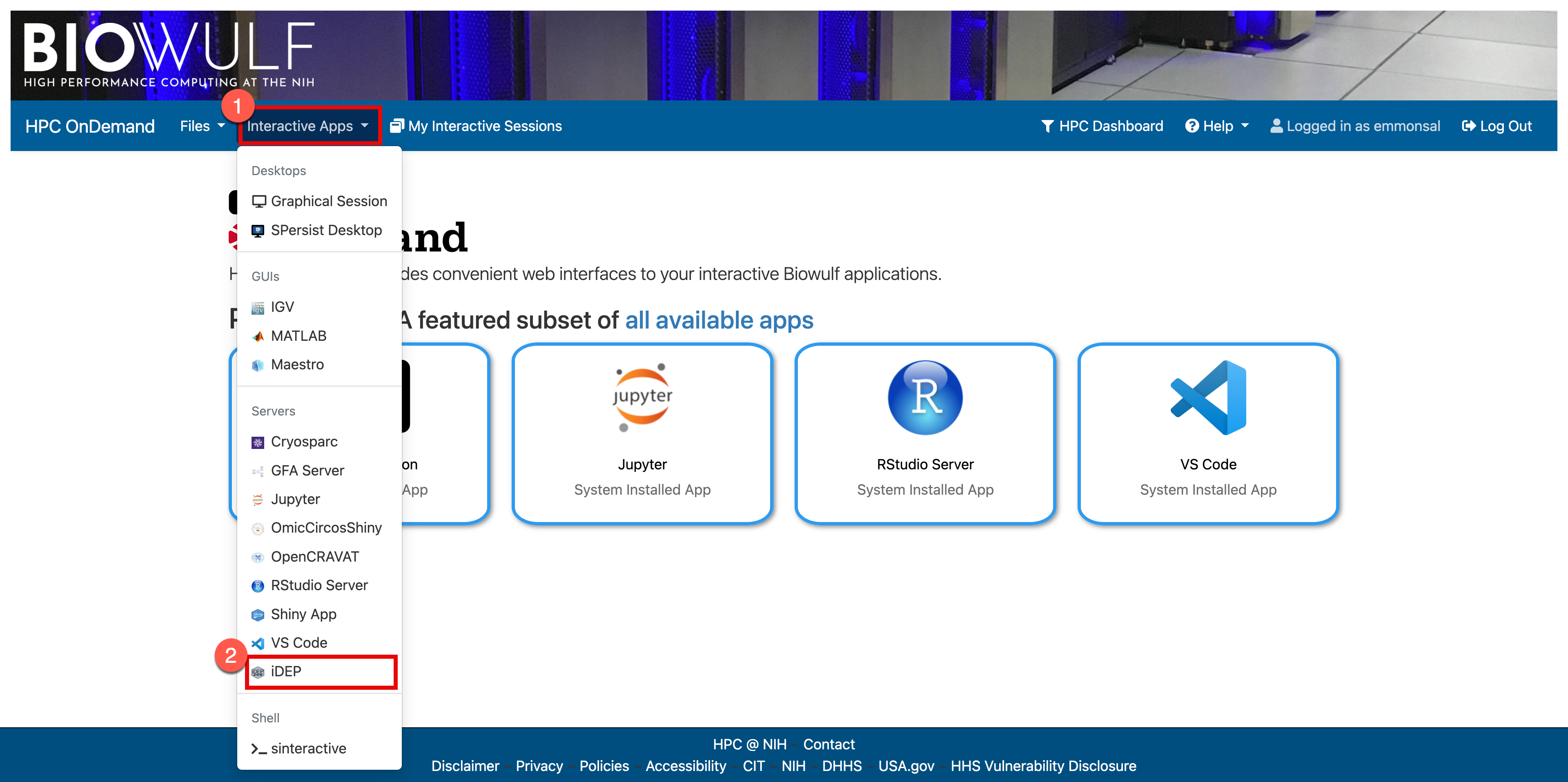 Find iDEP in the Open OnDemand app launcher