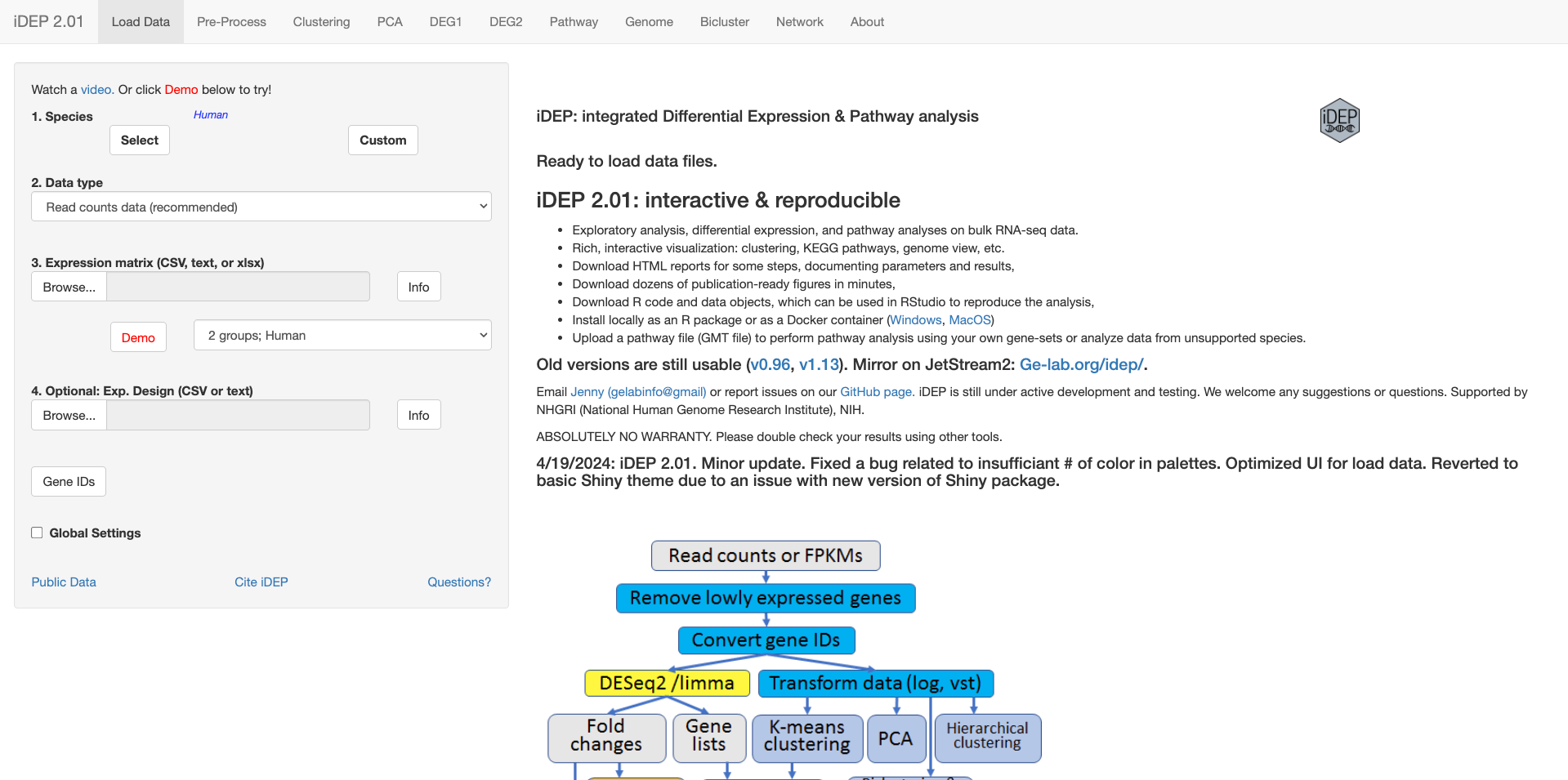 iDEP interface screenshot